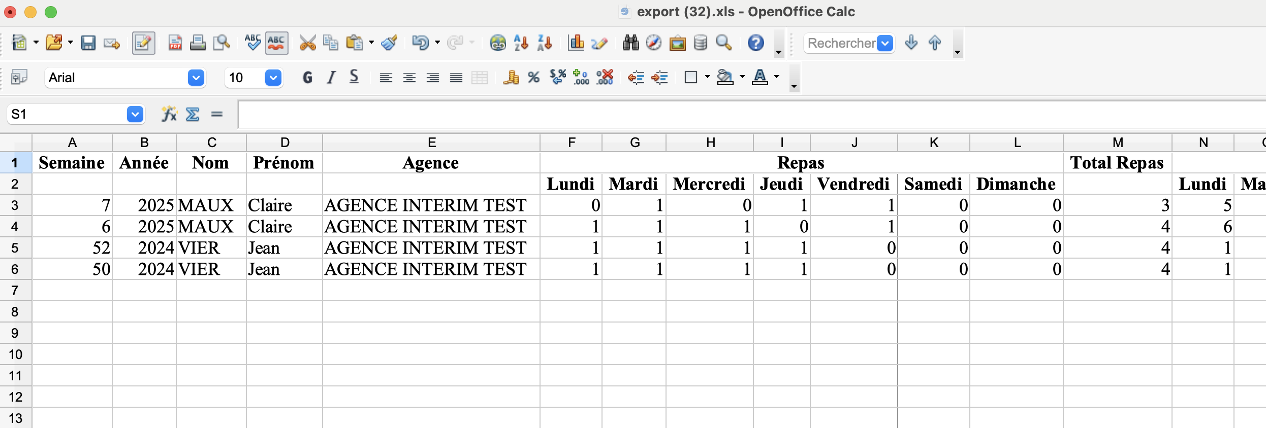 Le fichier Excel