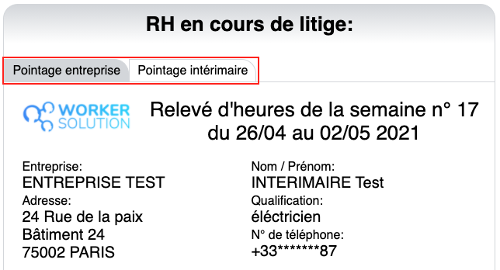 Récapitulatif des relevés d'heures